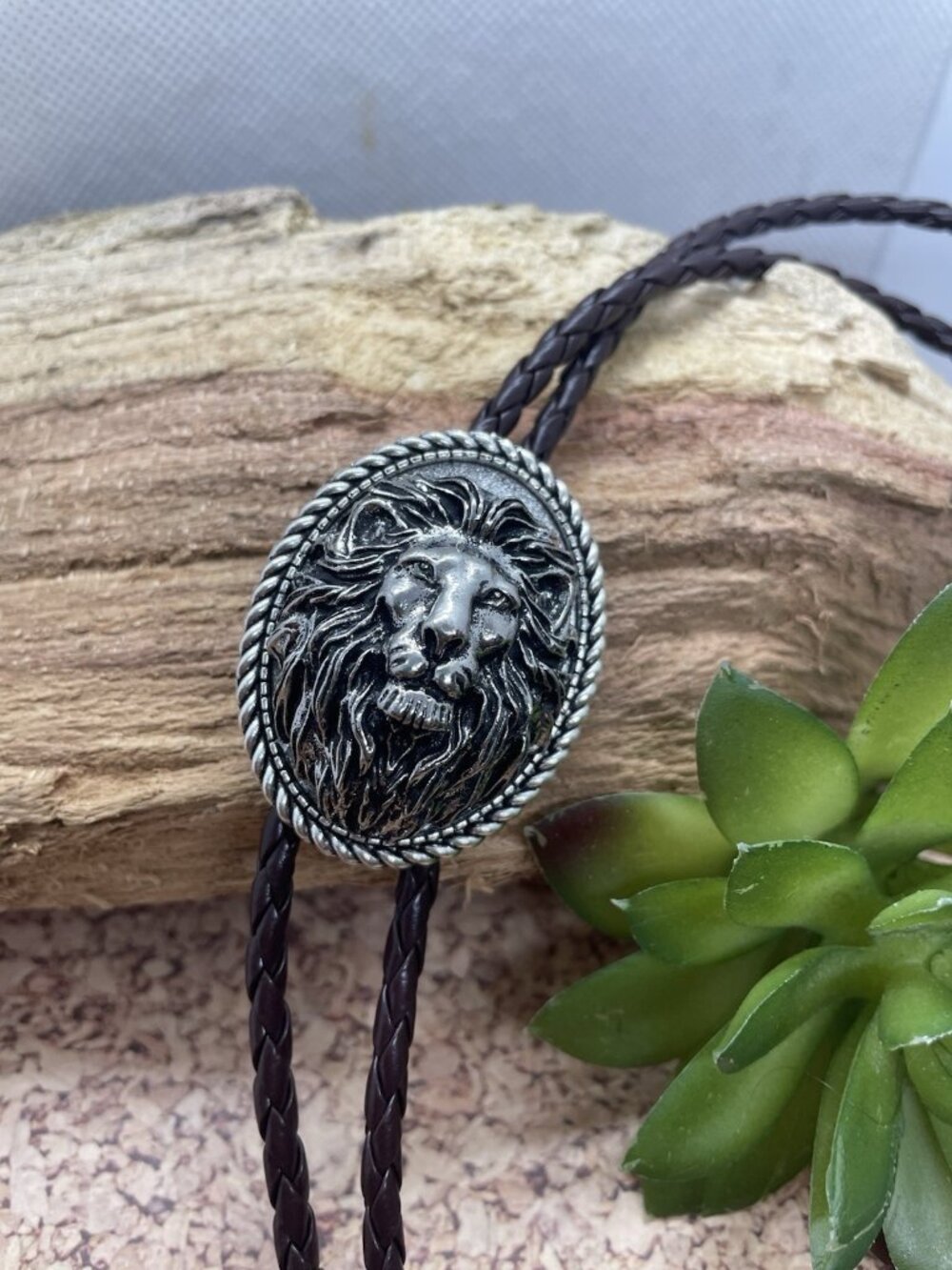 Silver Lion King Jungle Western Leather Bolo Tie Lariat Necklace Wedding Gift